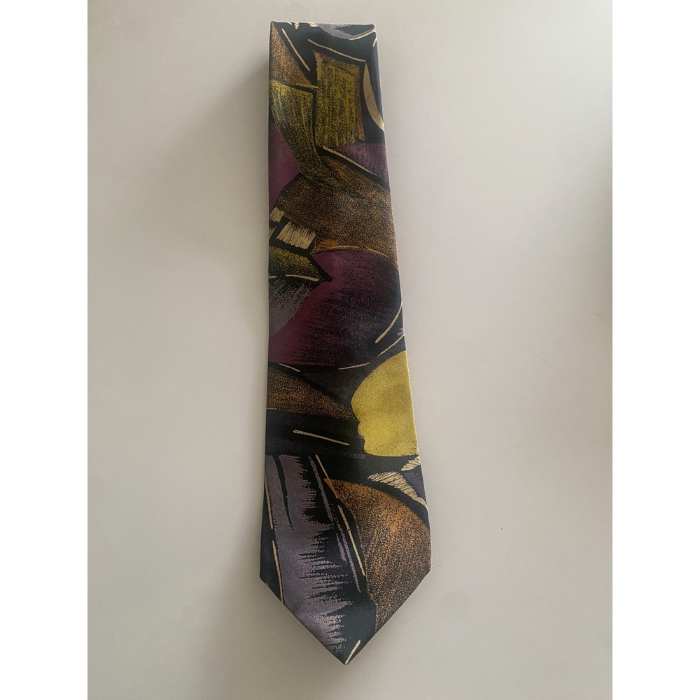 Don Loper Beverly Hills Mens Tie Abstract Geometric‎ Purple Gold Black Polyester